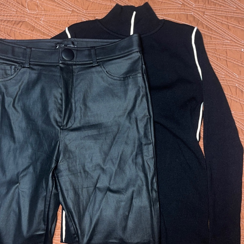 Zara leather pants and long sleeve